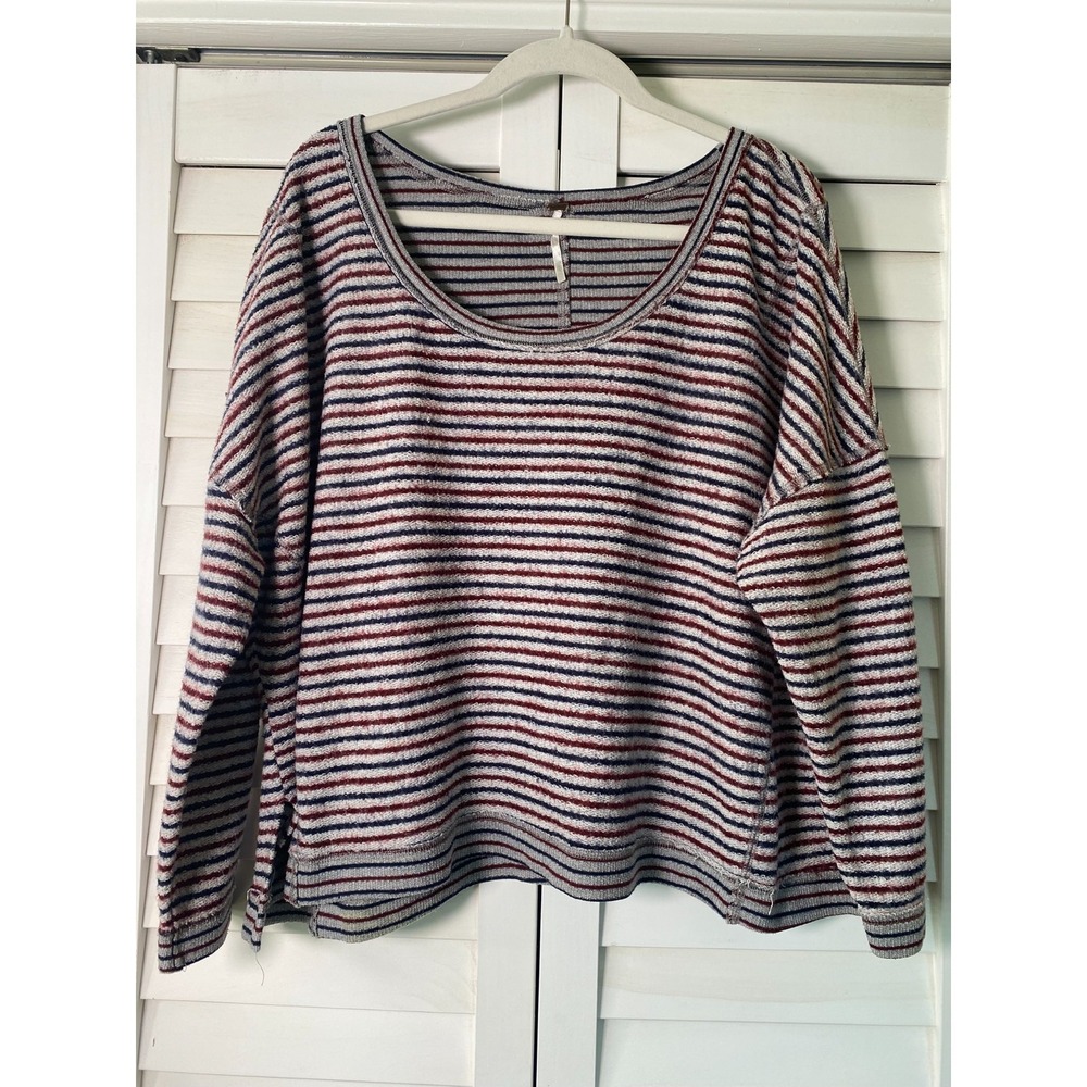 Free People Oversized Striped Cropped Sweater, Soft, Thin Boho, Coastal | S